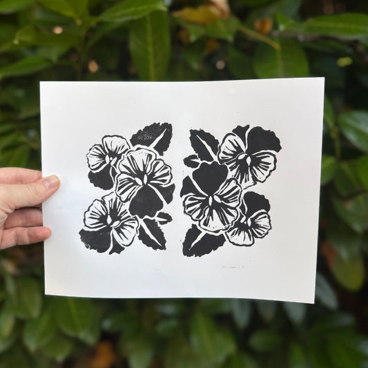 Original Pansy Linocut Print